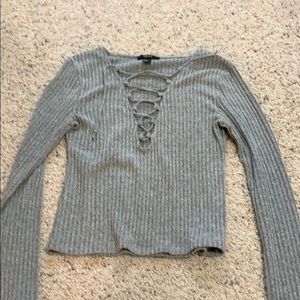Grey lace up crop top